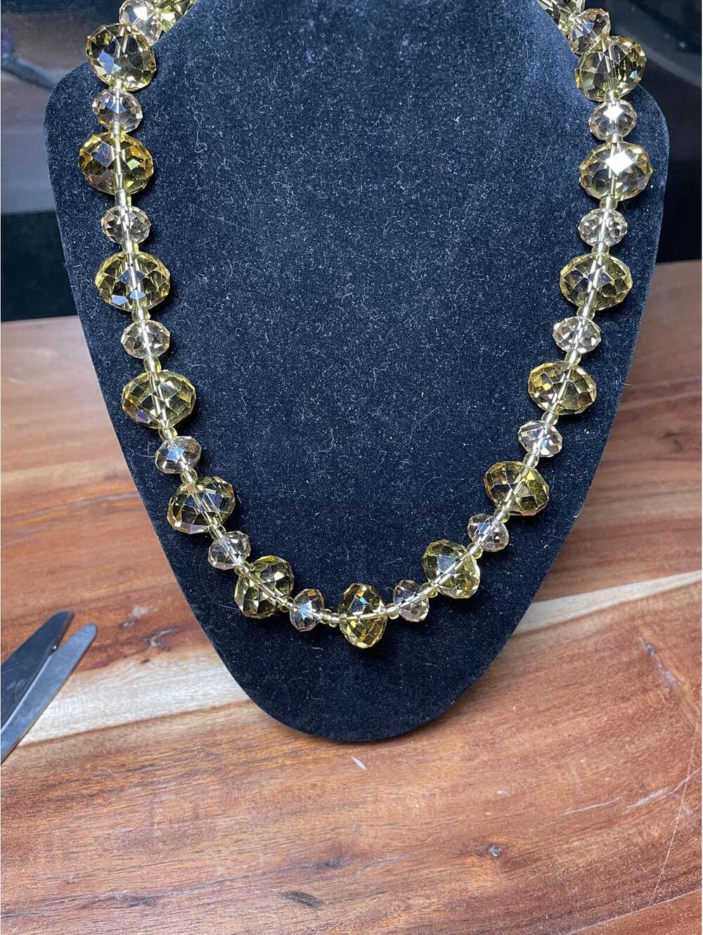 VTG Art Deco Amber Faceted Bohemian Crystal Graduated Bead Necklace